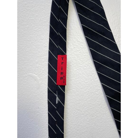 Vintage 90's TRIPP NYC Black Pin Striped Skinny Tie / Emo Hardcore Grunge Goth - Picture 2 of 5